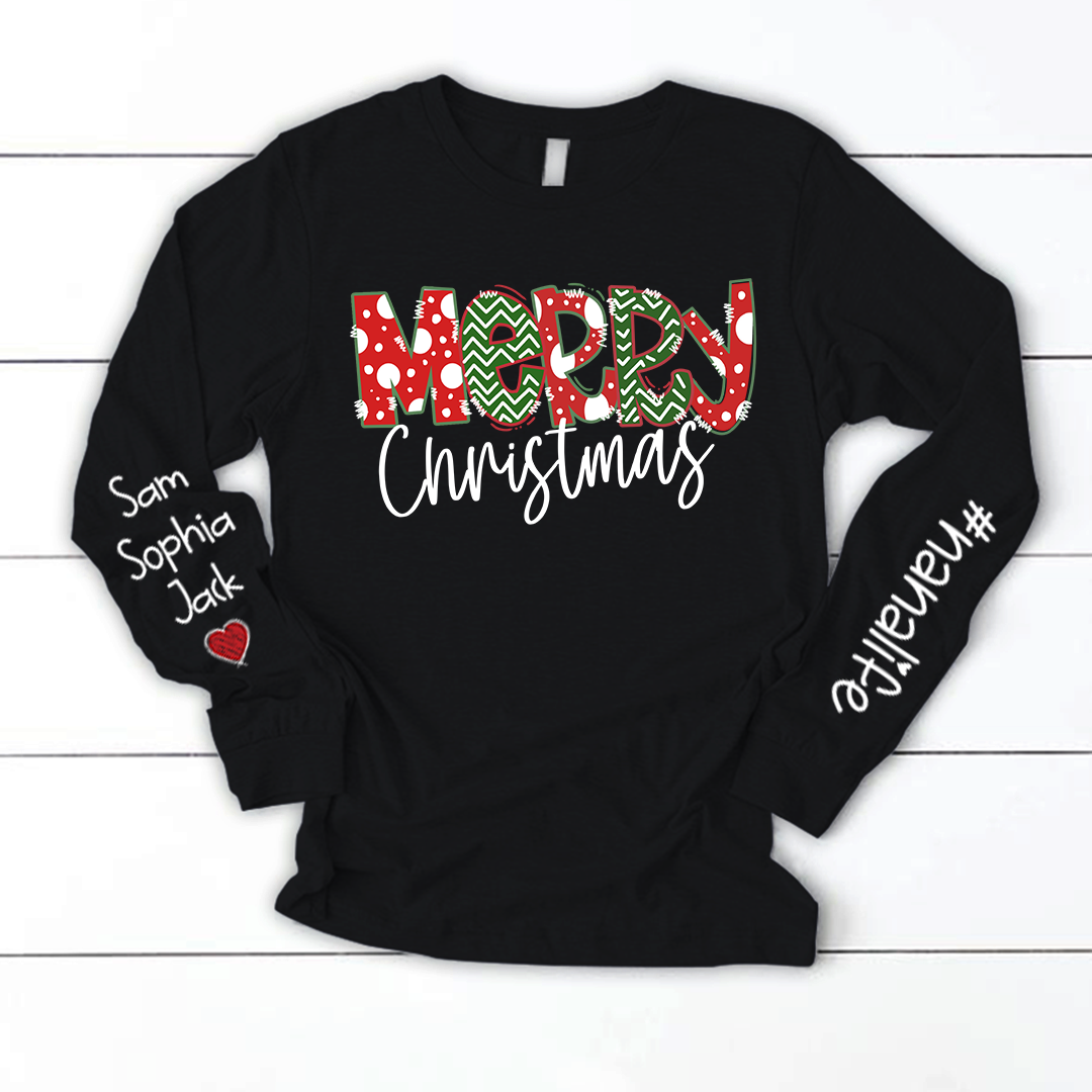 Merry Christmas Shirt, 2023 Christmas Nanalife, Custom Grandmalife Christmas Longsleeve