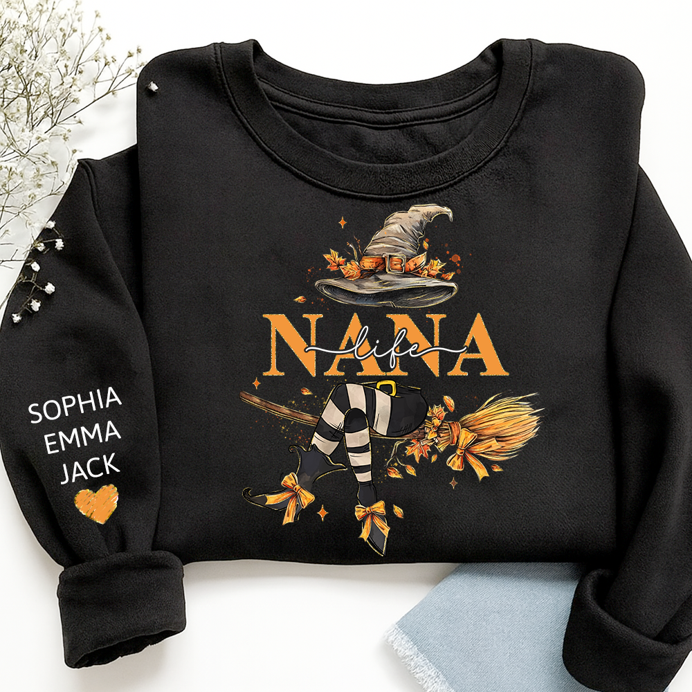 Nana life Witches Broomstick And Grandkids Christmas Sweatshirt