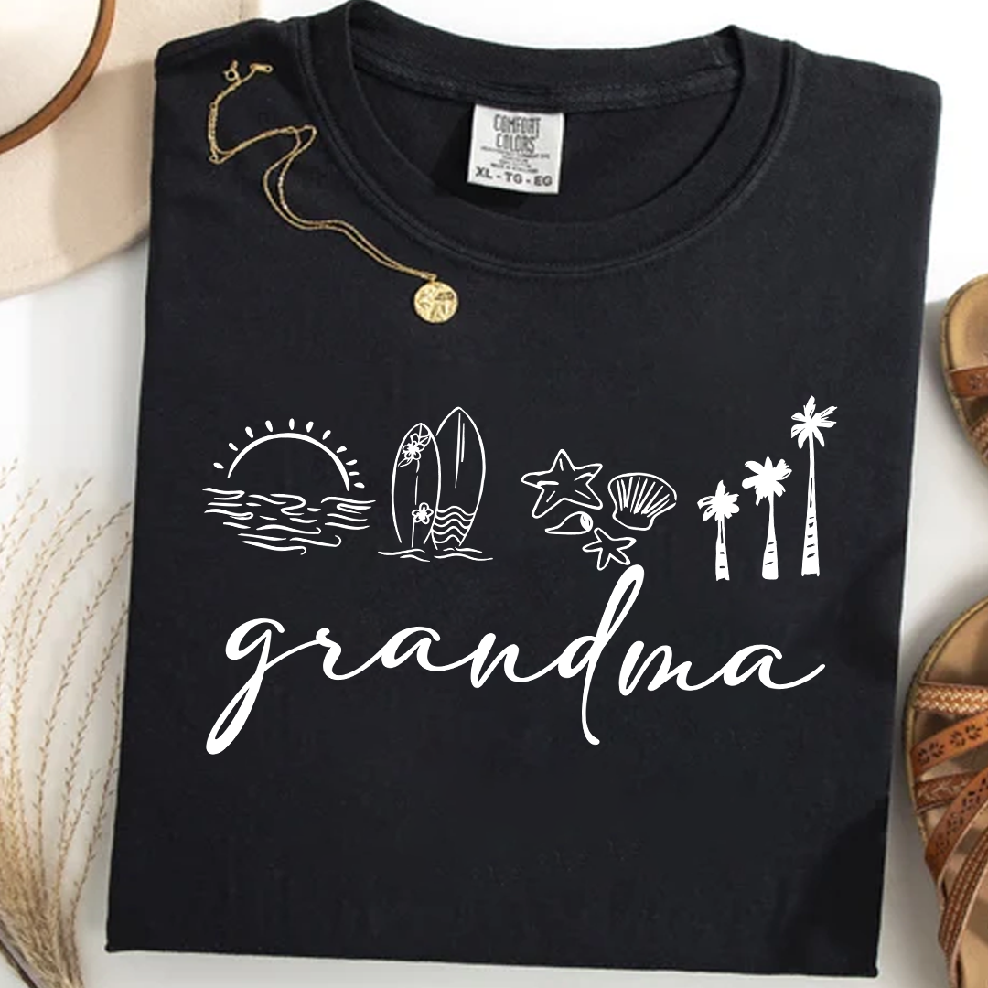 Comfort Colors® Personalized Grandma Coastal Shirt, Custom Nana Gigi Mimi Beach Shirt, Tropical Summer Vacation Shirt for Grandma