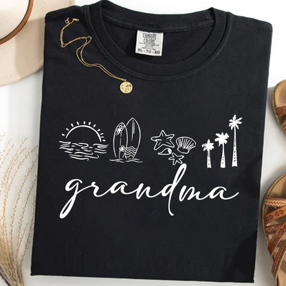 Comfort Colors® Personalized Grandma Coastal Shirt, Custom Nana Gigi Mimi Beach Shirt, Tropical Summer Vacation Shirt for Grandma