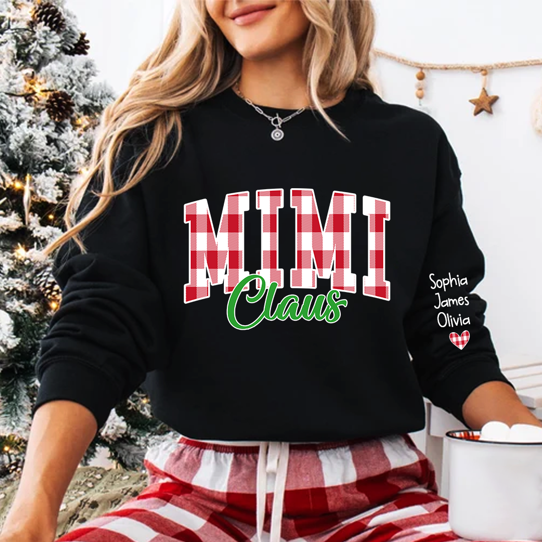 Mimi claus Buffalo Plaid And GrandKids Names Christmas 2024 Sweatshirt