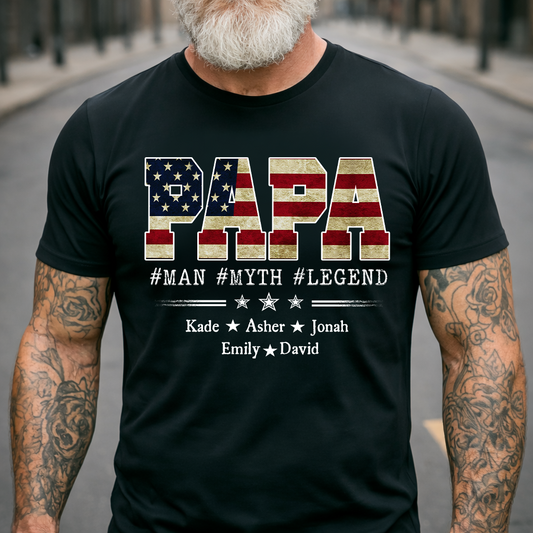 Papa Man Myth Legend Shirt, Custom Family Name Shirt, Patriotic Papa T-shirt, Personalized Father's Day Gift, Gift for Dad, Grandpa Shirt, Custom Name Tee