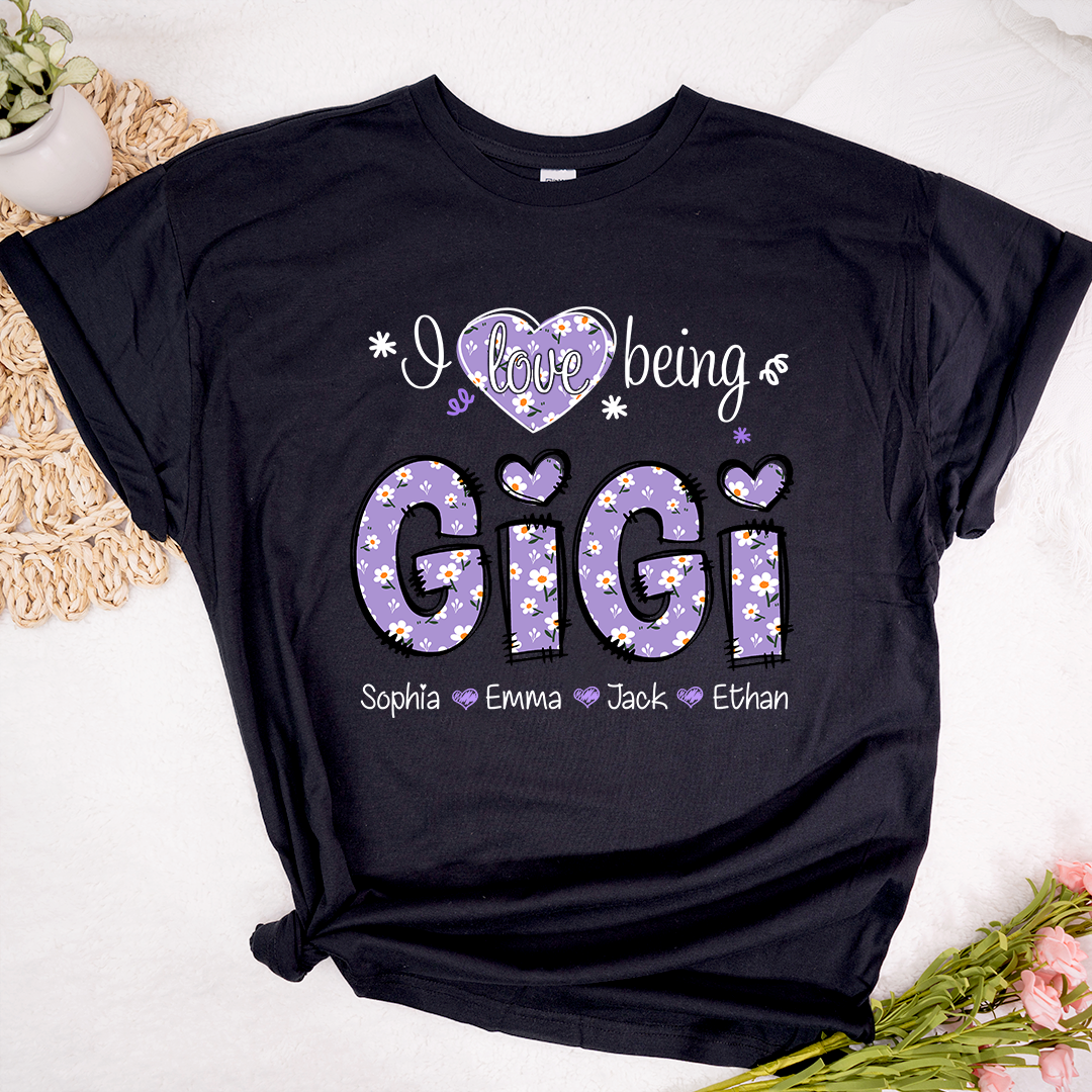 Gigi Flower Purple Gift For Family, Custom Grandma And Grandkids T-Shirt