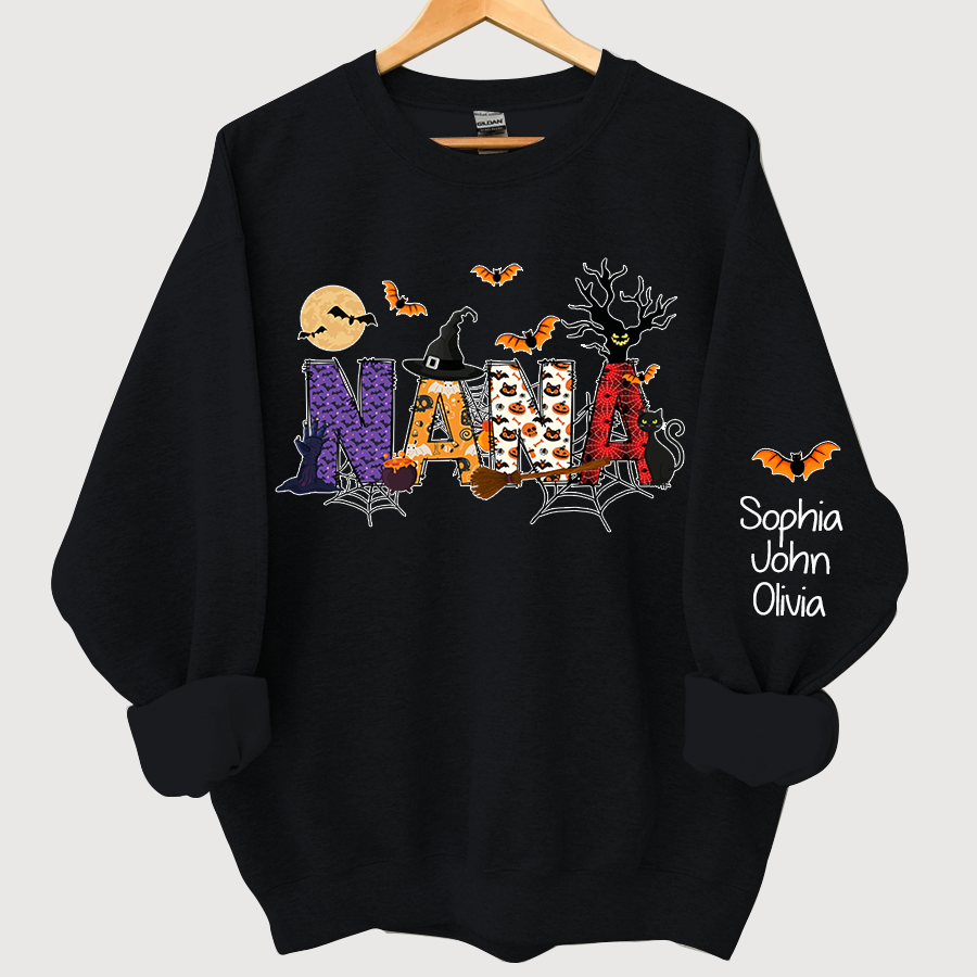 Nana Grandma Halloween Alphabet Doodle Witch Ghost Pumpkin Bat Grandkids CL01 Sweatshirt