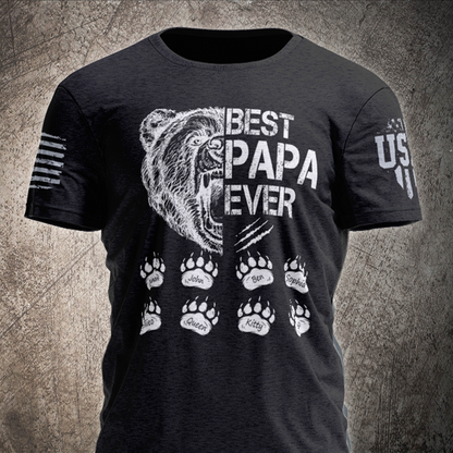 Personalized Best Papa Ever - Bear Art T-Shirt