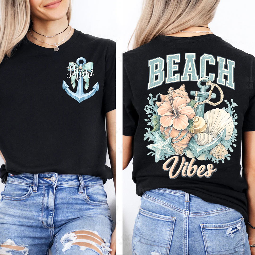 Personalized Mimi Beach Vibes Shirt, Coastal Grandma Tee, Summer Beach Vacation Shirt, Ocean Lover Gift