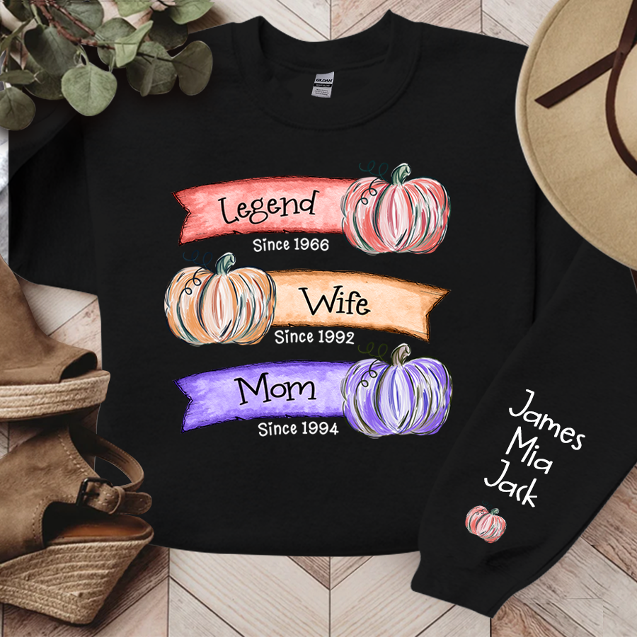 Grandma Est Pumpkin Sweatshirt, Custom Mama Sweatshirt with Children Name on Sleeve, Grandma Autumn Sweatshirt, Nana Pumpkin Sweatshirt