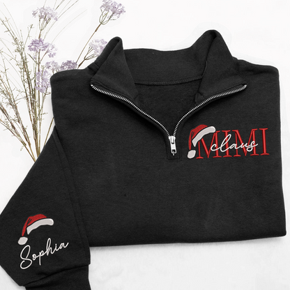 Mimi Claus Sweatshirt, Grandma And Grandkids Embroidered Quarter Zip Sweater