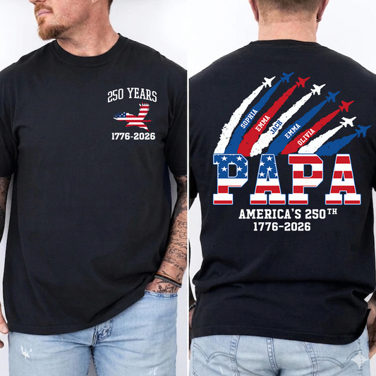 Personalized Papa 250 Years Shirt, Custom Kids Names Airplane Shirt, Patriotic American Flag Papa Tee, Grandpa Fathers Day Shirt, 4th of July Family Gift 1776 2026