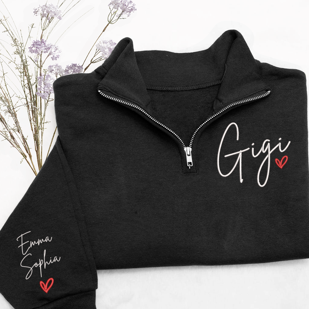 Embroidered Gigi heart Sweatshirt And Grandkids Quarter Zip Sweater