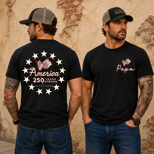 Personalized Papa America 250 Years Strong Shirt, Patriotic American Flag Shirt, 1776 2026 USA Celebration, Fathers Day Gift for Papa Grandpa Dad, Independence Day Shirt