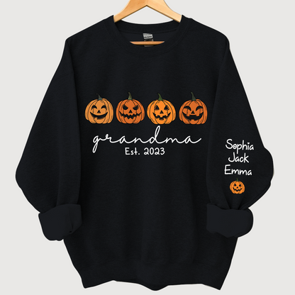 Grandma Est Pumpkin Face And Grandkids Autumn CL01 Sweatshirt