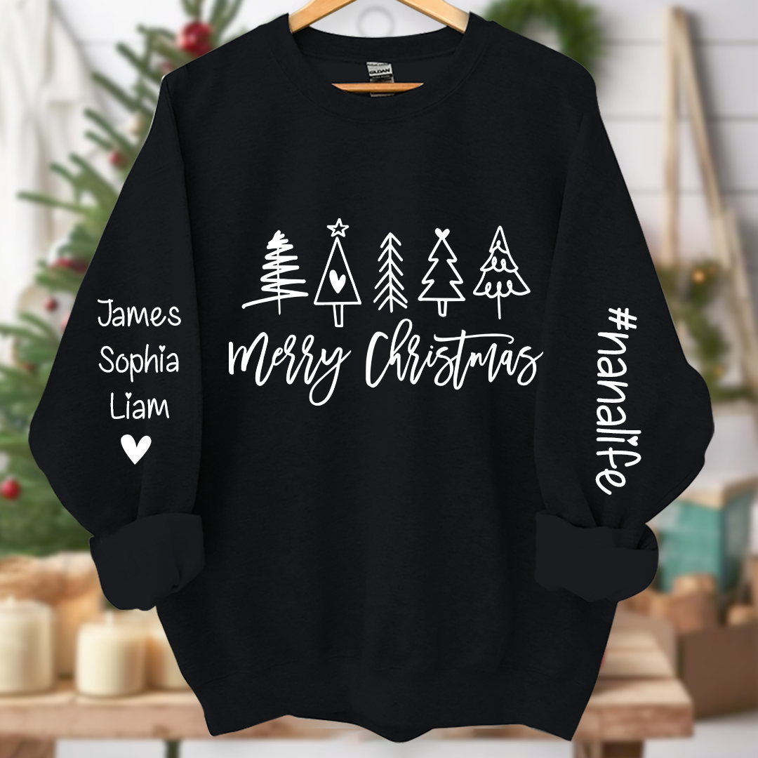 Nanalife Est Merry Christmas trees And Grandkids Names Sweatshirt