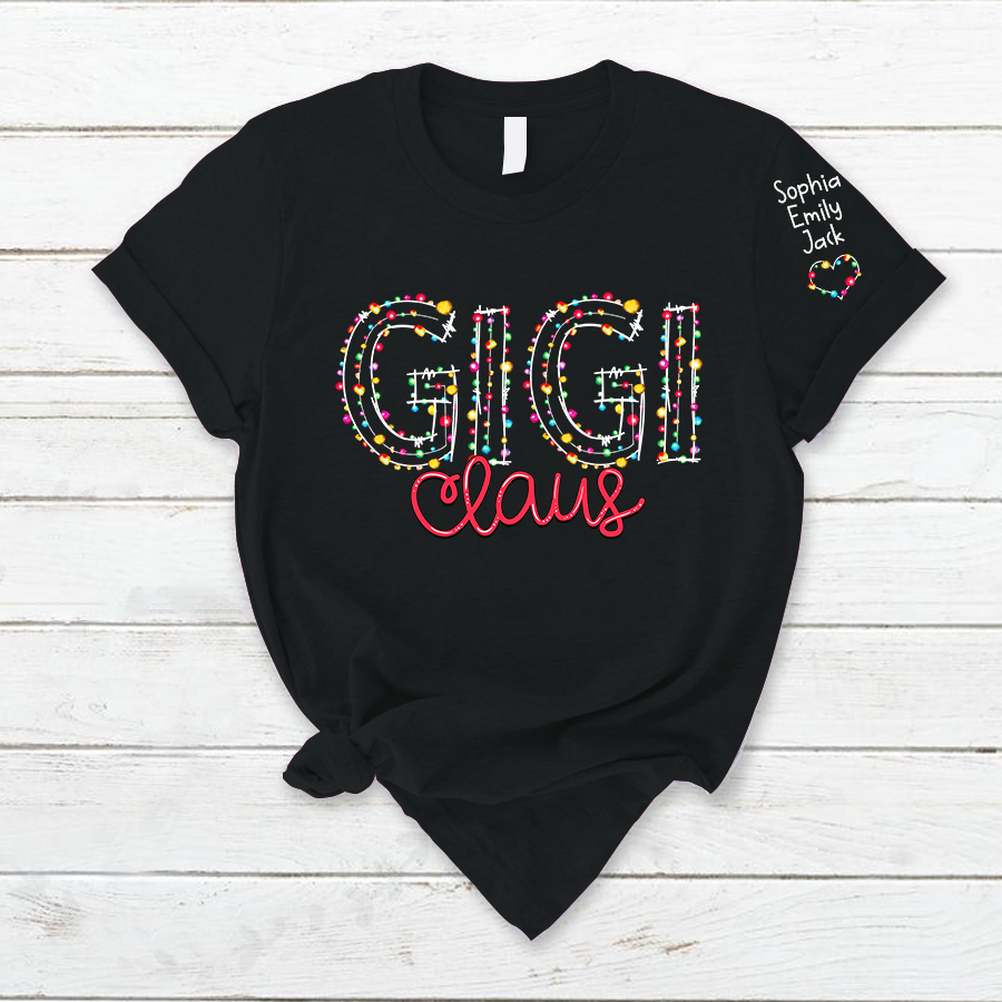 Gigi Claus Christmas lights And Grandkids Christmas Merry T-Shirt