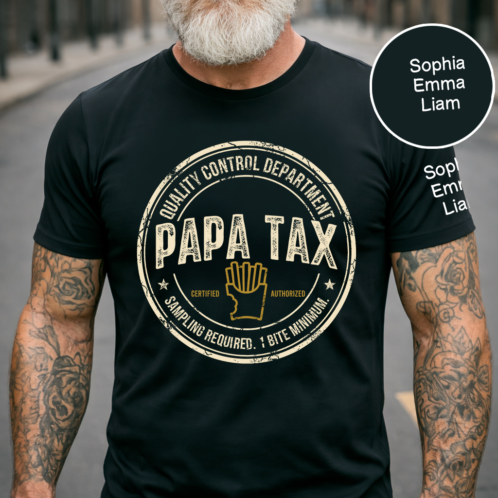 Personalized Papa Tax Shirt Custom Kids Names Sleeve, Funny Grandpa Dad Tax Department Shirt, Gift For Father's Day Birthday