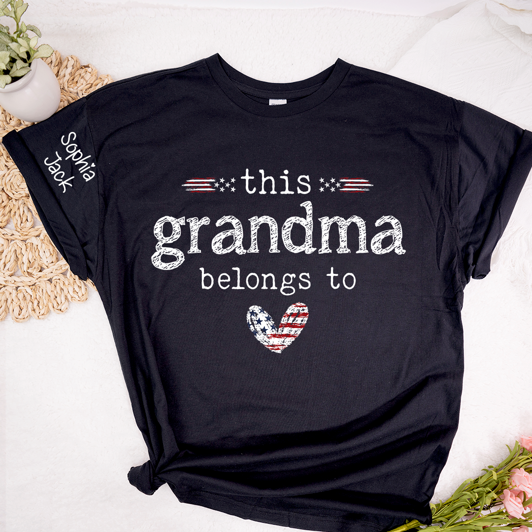Personalized This Grandma Belongs To Grandma T-shirt with Flag American Design, Grandma Gigi Mama Mimi Shirt for 4th of July, Patriotic Gift for Mother's Day