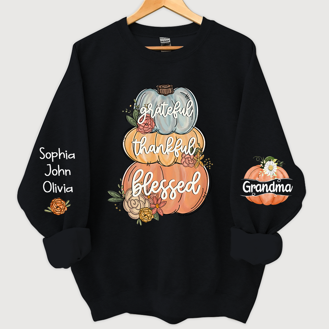 Grateful Thankful Blessed Grandma Autumn And Grandkids Sweatshirt