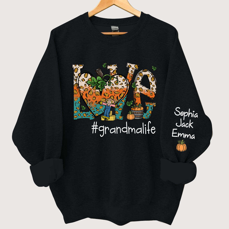 Love Grandmalife Leopard Leaves Pumpkin Sweatshirt