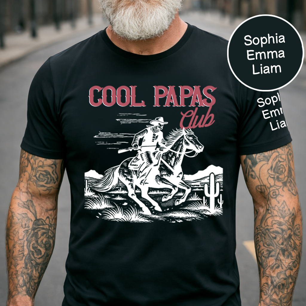 Personalized Cool Papas Club Personalized Cowboy Shirt - Custom Dad Gift with Kids' Names, Perfect for Father's Day, Family Gift for Fathers Day Birthday