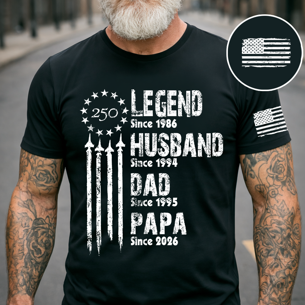 Personalized Papa Shirt, Legend Husband Dad Papa Since Year Shirt, Custom Family Nickname Tee, Patriotic USA Flag Fathers Day Birthday Gift for Men