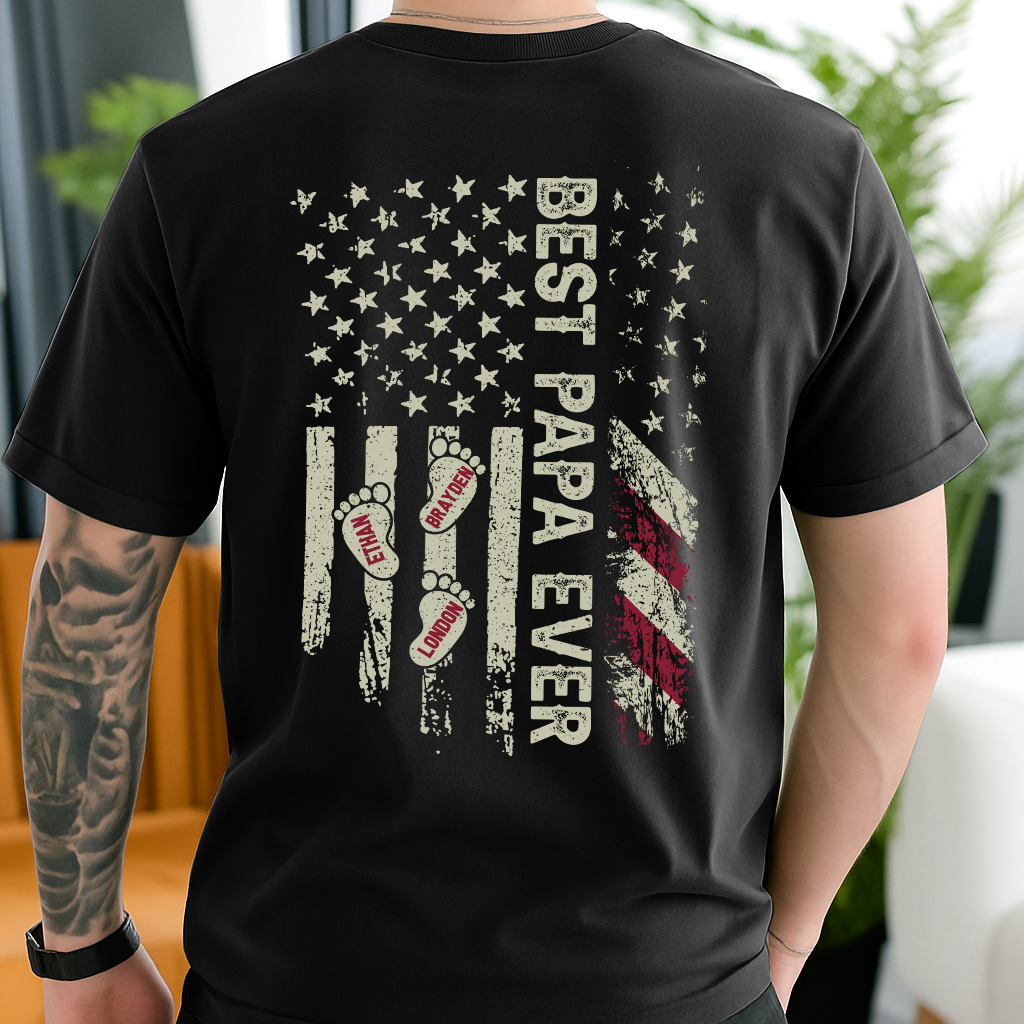 Personalized Best Dad Ever Flag Father's Day Gift for Him T-Shirt