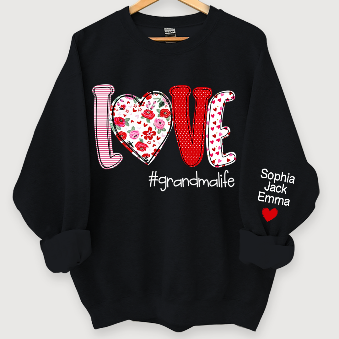 Personalized Love Grandmalife And Kids Names On Sleeve Sweatshirt, Personalized Mother's Day Gift