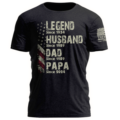 Legend Husband Dad Grandpa Shirt, Personalized Christmas Gift for Grandpa 2025, Custom Family Year Shirt for Dad Husband, Vintage American Flag Tee for Men