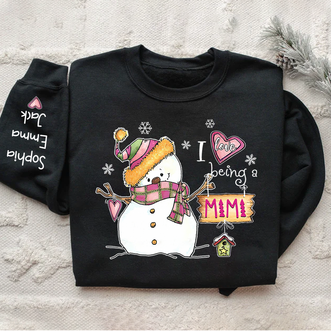 I love being Mimi Snowman Pink Christmas And Grandkids Sweatshirt