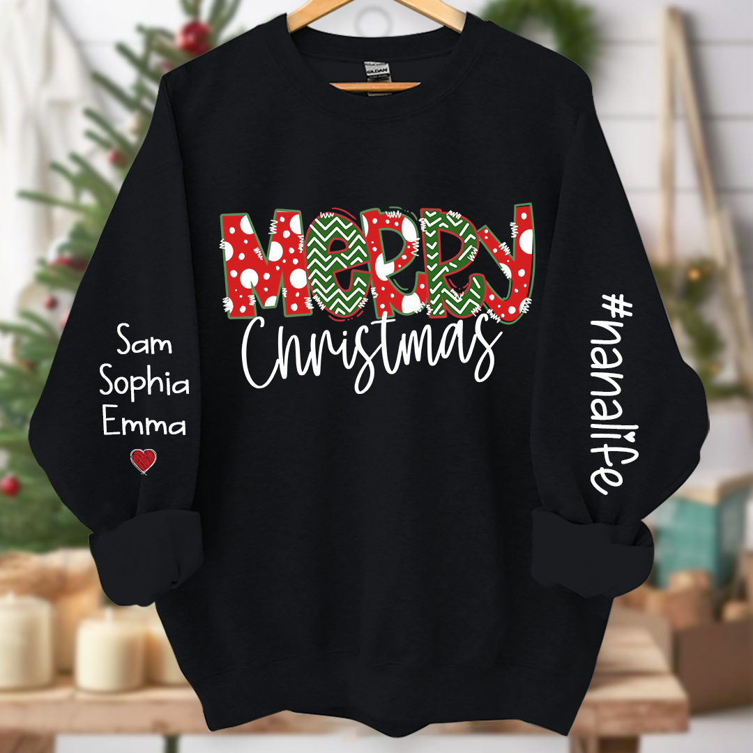 Merry Christmas Nanalife And Grandkids Names CL01 Sweatshirt