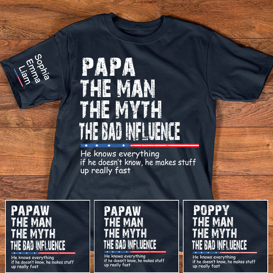 Personalized Dad Papa Grandpa Shirt, Custom Papa Legend Influence T-Shirt, Custom Birthday Fathers Day Gift, Funny Family
