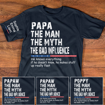 Personalized Dad Papa Grandpa Shirt, Custom Papa Legend Influence T-Shirt, Custom Birthday Fathers Day Gift, Funny Family