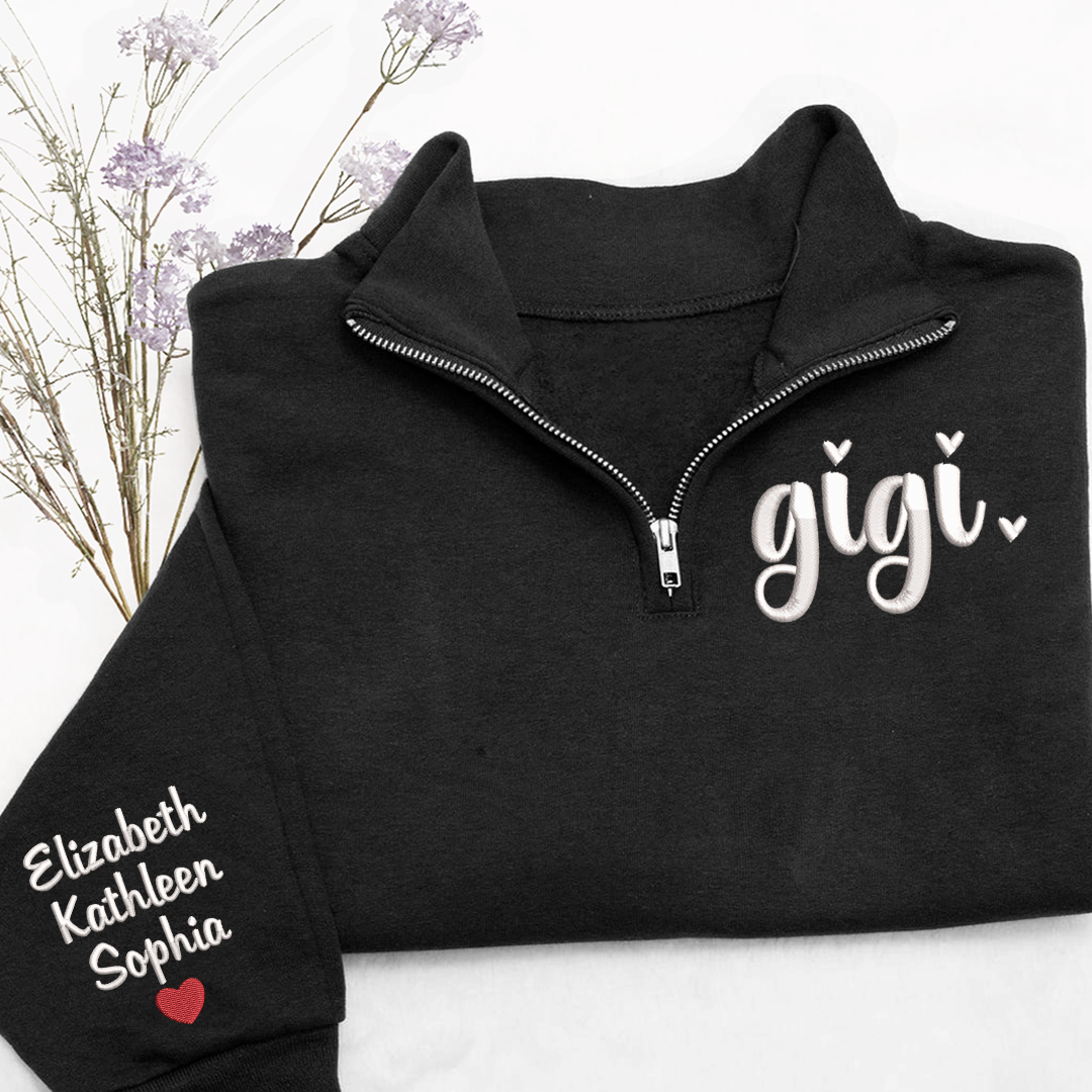 Embroidered Gigi heart Sweatshirt And Grandkids Quarter Zip Sweater