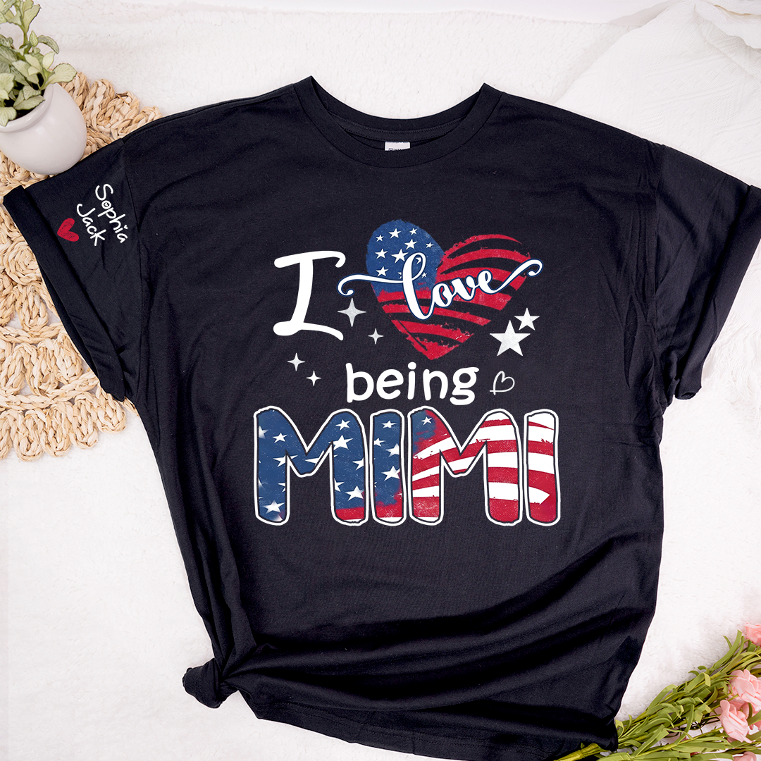I Love Being Mimi Shirt, Patriotic Heart Design, Custom Grandma, 4th of July Shirt, Independence Day Family T Shirt