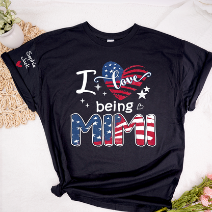 I Love Being Mimi Shirt, Patriotic Heart Design, Custom Grandma, 4th of July Shirt, Independence Day Family T Shirt