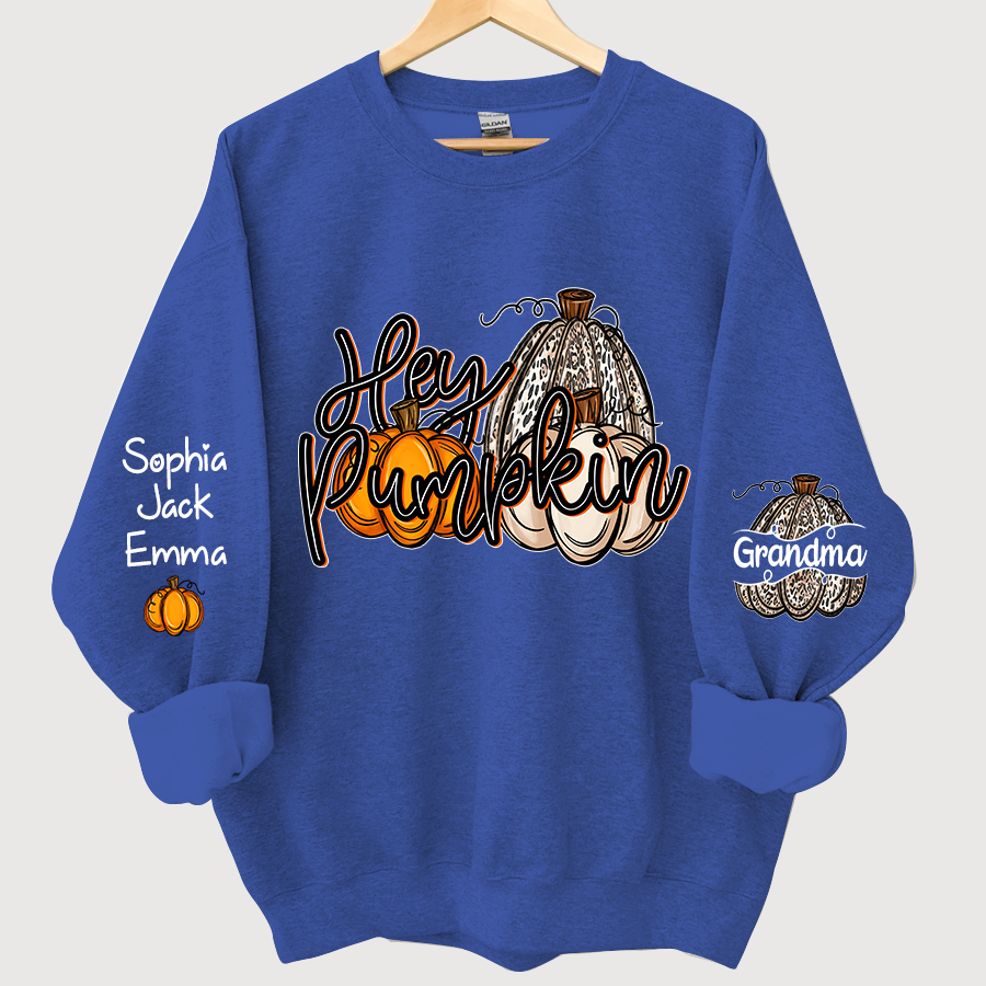 Personalized Hey Pumpkin Grandma And Kids autumn Sweatshirt