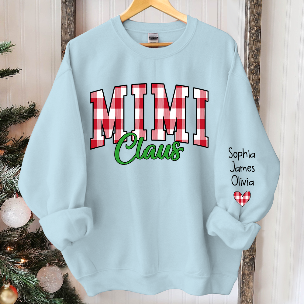 Mimi claus Buffalo Plaid And GrandKids Names Christmas 2024 Sweatshirt