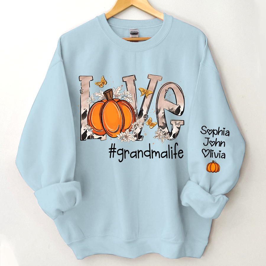 Personalized Love Grandmalife Pumpkin And Grandkids Sweatshirt