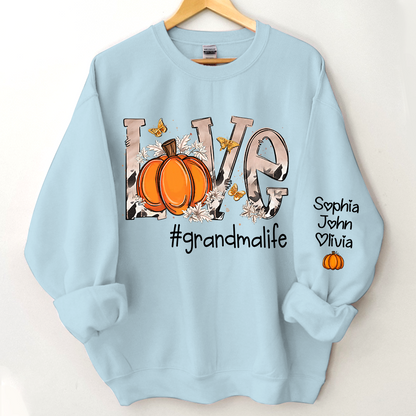Personalized Love Grandmalife Pumpkin And Grandkids Sweatshirt