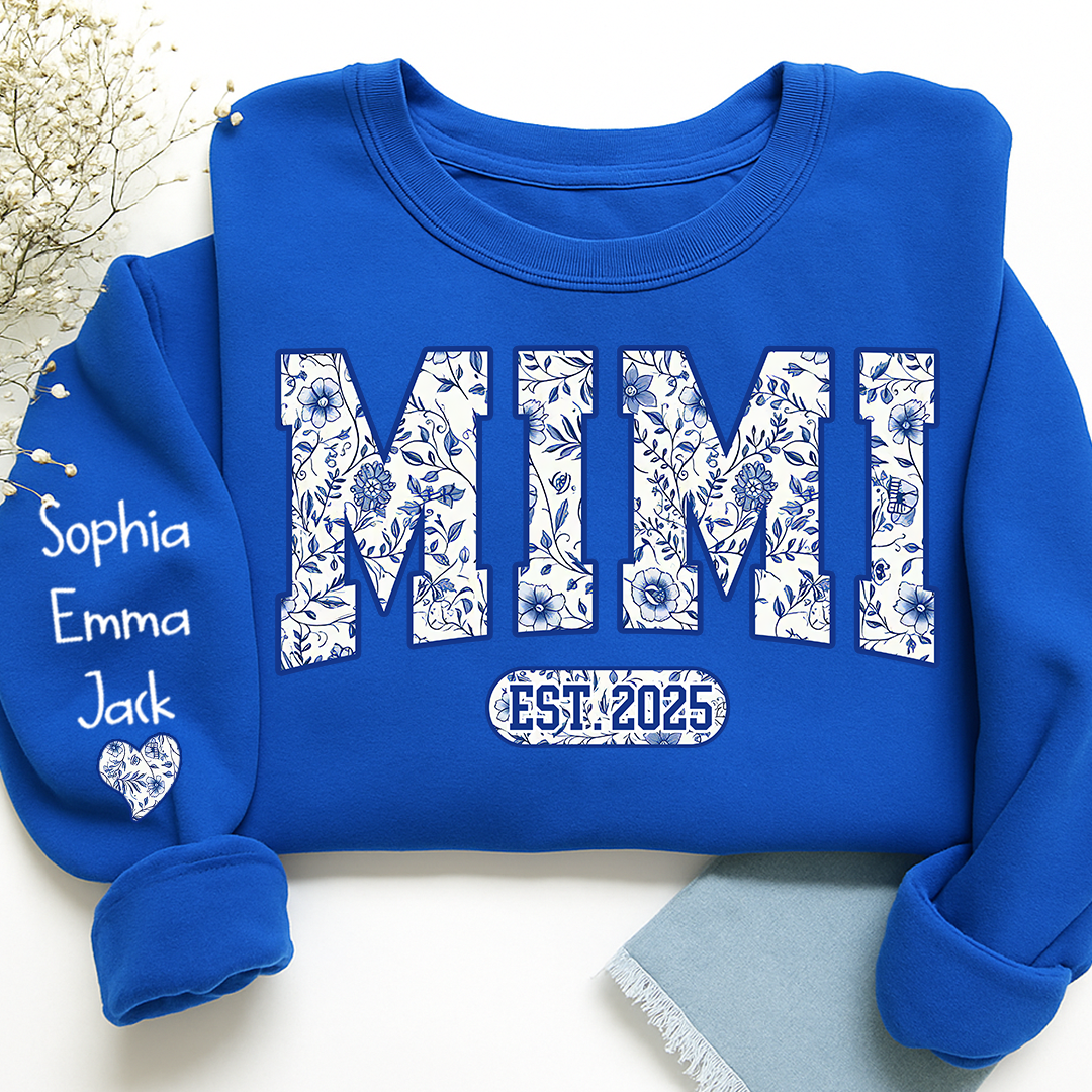 Mimi Floral Toile Blue Water Color Est Gift For Grandma And Grandkids Sweatshirt