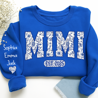 Mimi Floral Toile Blue Water Color Est Gift For Grandma And Grandkids Sweatshirt