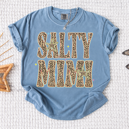 Comfort Colors® Personalized Salty Mimi Leopard Starfish Shirt, Beach Summer Vacation Tee, Funny Coastal Mimi Mom Life Shirt, Gift for Grandma Nana Mimi Women