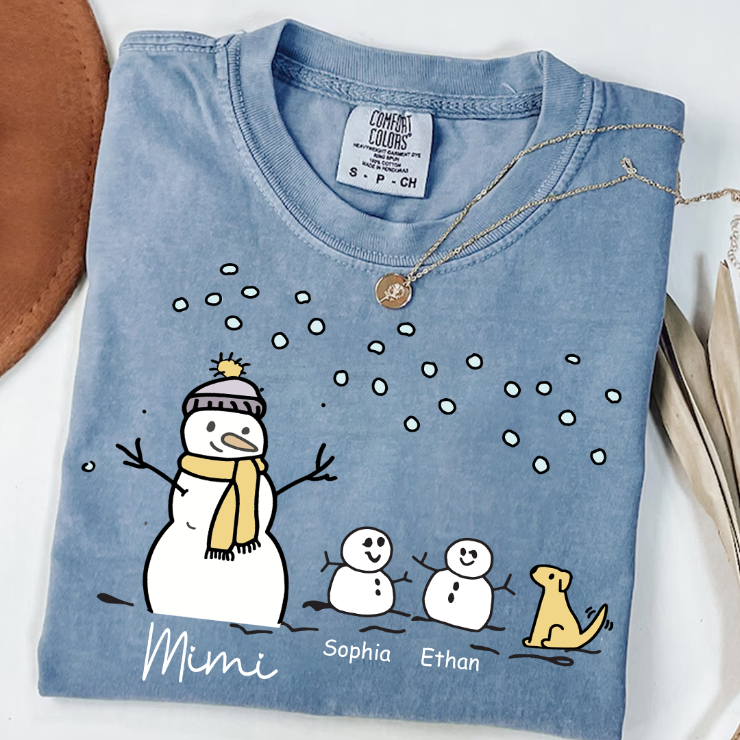Comfort Colors® Mimi Snowman Dog with Grandkids – Christmas Gifts T-Shirt