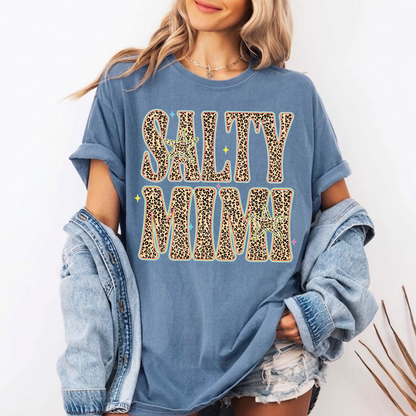 Comfort Colors® Personalized Salty Mimi Leopard Starfish Shirt, Beach Summer Vacation Tee, Funny Coastal Mimi Mom Life Shirt, Gift for Grandma Nana Mimi Women