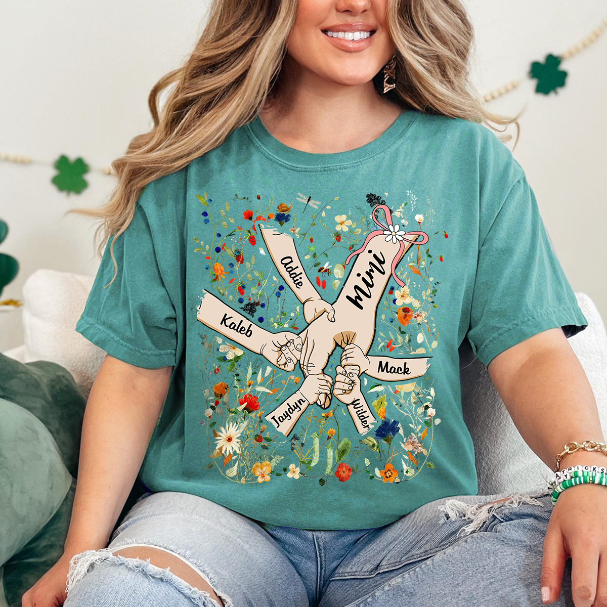 Comfort Colors® Mimi Hand Flower 2025 T-Shirt, Custom Grandma With Grandkids Shirt