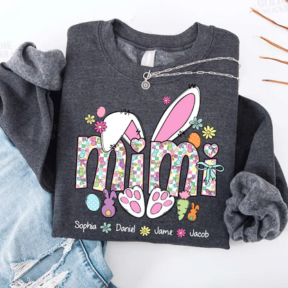 Mimi Bunny Easter Day Custom Mimi And Grankids Name T-Shirt