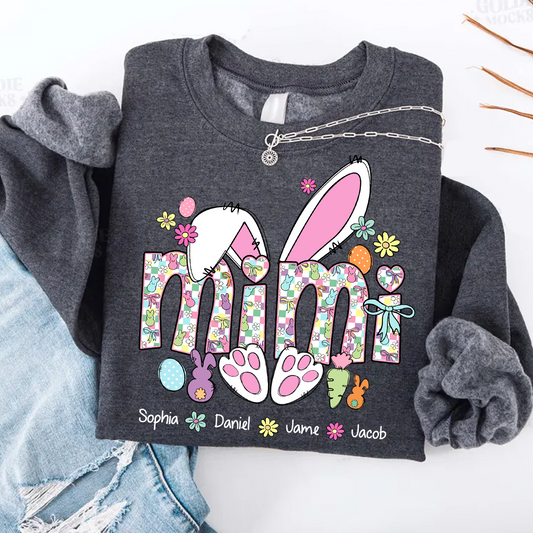 Mimi Bunny Easter Day Custom Mimi And Grankids Name T-Shirt