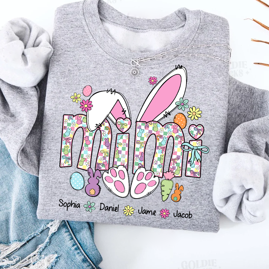 Mimi Bunny Easter Day Custom Mimi And Grankids Name T-Shirt
