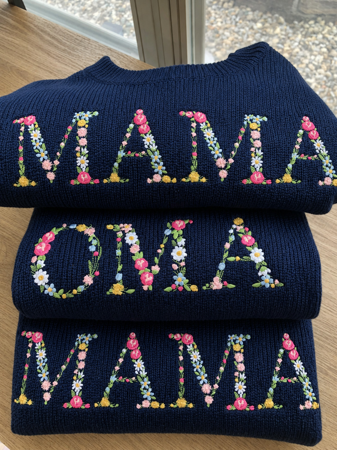 Custom Mimi Floral Embroidered Sweater, Personalized Puff Sleeve Knit Top, Unique Gift for Mimi, Custom Sleeve Text