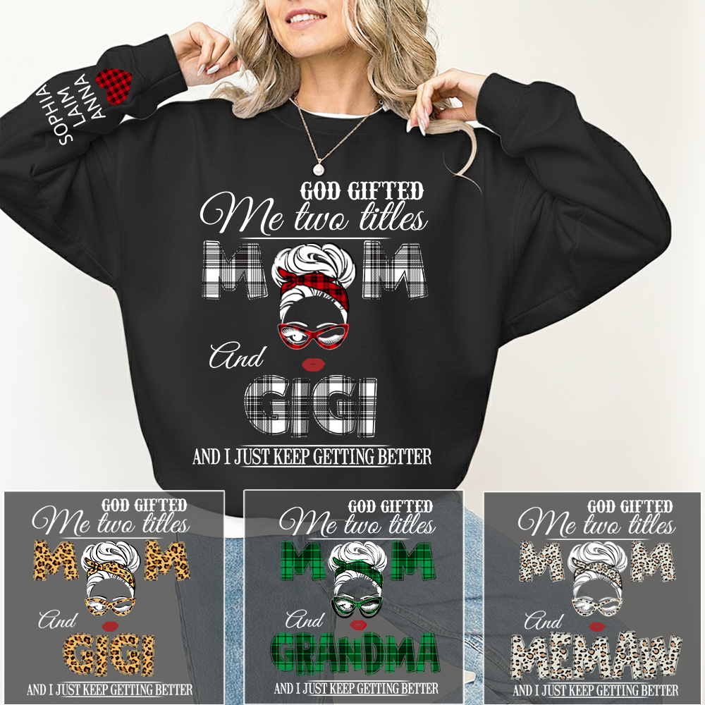 Personalized Mom & Grandma Sweatshirt – “God Gifted Me Two Titles” Custom Family Design, Perfect Christmas Gift for Her