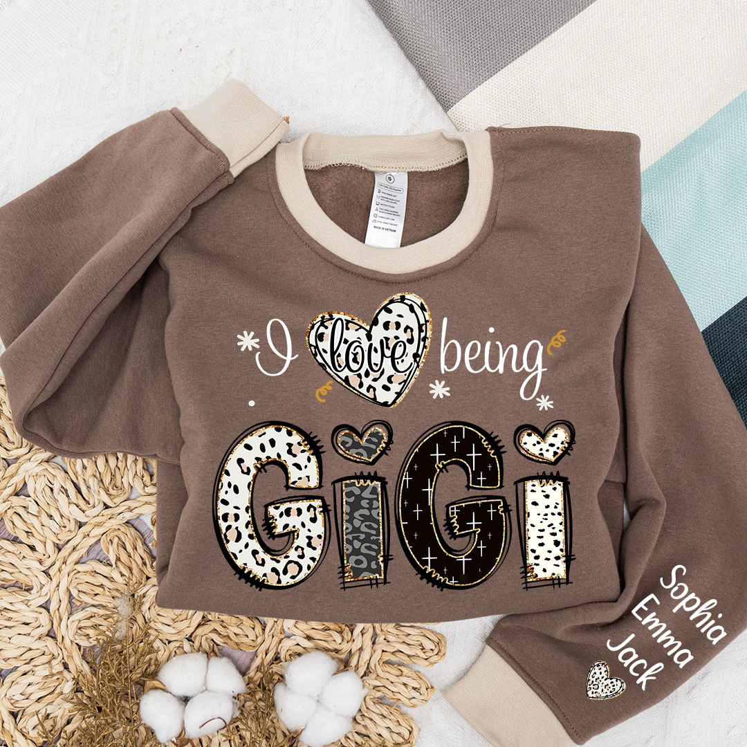 I love being Gigi Bible Style Gift For Grandma And Grandkids Names on Sleeve Sweatshirt Mix